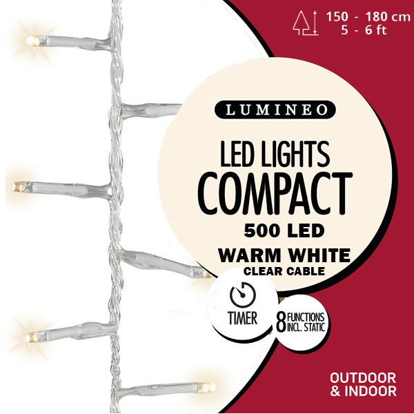500 Lumineo Compact LED Christmas Lights Warm White With White Cable