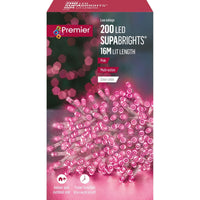 Premier 200 Multi-Action Xmas Lights  LED Supabrights Pink Premier Decorations