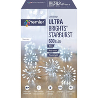 600 LED UltraBrights Starburst Christmas Silver Wire Lights Timer White Premier