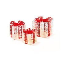 Premier Decorations Set Of 3 LED Christmas Parcels - Red & White Clear Premier