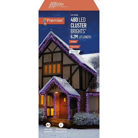 480 Premier Christmas indoor/Outdoor Cluster Timer Lights in Rainbow LEDs Premier