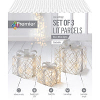 Premier Decorations 3PC Christmas Silver beaded Parcels With Warm White LEDs Premier