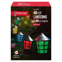 Premier 40 LED Lantern Fairy Lights Outdoor Multi Coloured Xmas Festive Party Premier