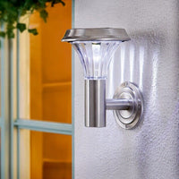 Premier Modern Stainless Steel Solar LED Outdoor Garden Wall Light Cool White Premier