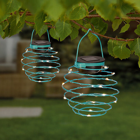 2PC Solar Powered Spiral Lantern Garden Outdoor Decorative Hanging LED Lights The Outdoor Living Company