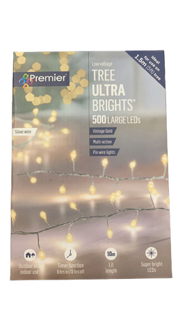 500 Multi-Action Large LED Tree Ultrabrights Timer Vintage Gold Lights Pin Wire - Retail ABC - Branded Goods - Discount Prices