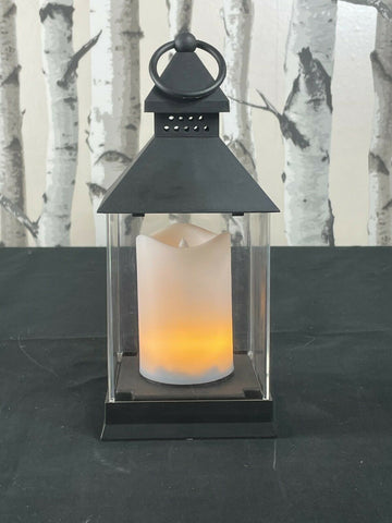 24cm Black Lantern with Flickering Candle Base to Handle Christmas Decorations Unbranded