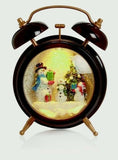 19cm Clock Musical Glitter Water Spinner Snowmen Scene LED Christmas Decoration