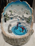 18.5cm Lit Winter Scene Inside Log Animated Deco Battery LED Skating Train Xmas - Retail ABC - Branded Goods - Discount Prices