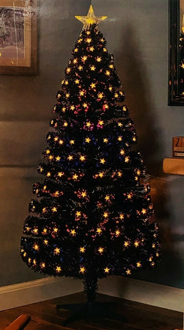 Premier 1.8m Large Black Fibre Optic Tree With Multi Action Warm White LED Stars Premier