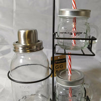 Country Style Cocktail Set Shaker 2 Glass Jars with Straws Stand Bar Kitchen Premier