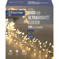 Vintage Gold Ultrabright Cluster LED Lights With Timer 11M Xmas 1600 LEDs Christmas Crackers