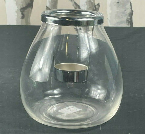 2 x 13cm Clear Glass Tea-Light Jar With Metal Holder Hight Unbranded