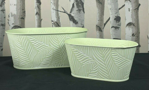 Set of 2 Large and Small Set of 2 Galvanised Pots Green Floral Print Unbranded