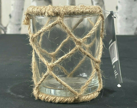 2 x Clear Candle Holders With Rope Cover Dimensions : H9.5 x Dia.7.5cm Dimensions