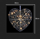 Premier 38cm Flat 3D Silver LED LIT Heart With Beads- Warm White LEDs BATTERY Premier