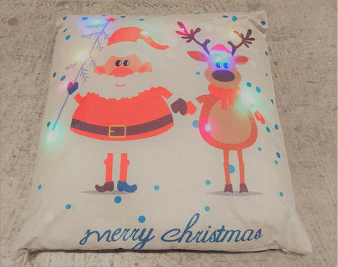 45cm Lit Merry Christmas Santa Cushion with Multi-coloured LED Battery Powered Premier