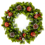 Premier Green Wreath with Red Baubles and Cones - 45cm Christmas Decorations - Retail ABC - Branded Goods - Discount Prices