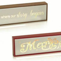 "Home Is Where The Story Begins" "Merry Christmas" Mirrored Lit Slogan Sign 40cm hOme
