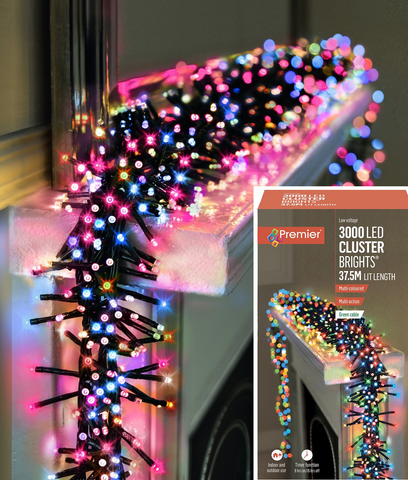 3000 LED Cluster 37m Fairy Lights Indoor Outdoor Christmas Tree House Decoration - Retail ABC - Branded Goods - Discount Prices