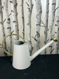 Metal Watering Can 5L Large Vintage Style Whitw With Gold Trim Accent With Fixed CAN