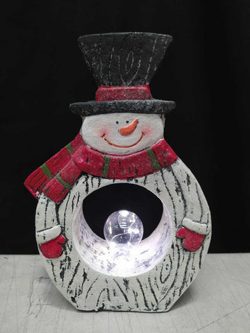 37cm Pre-lit Snowman with Warm White Leds Bulb Stone Effect Mantelpiece Ornament - Retail ABC - Branded Goods - Discount Prices