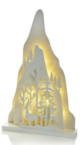 38cm Wooden Reindeer Scene Battery Operated Light Up Warm White Xmas Festive Premier