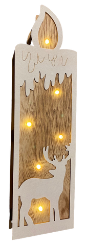 35cm Lit Wooden Candle Reindeer 6 Warm White LEDs Festive MISSING BATTERY COVER - Retail ABC - Branded Goods - Discount Prices