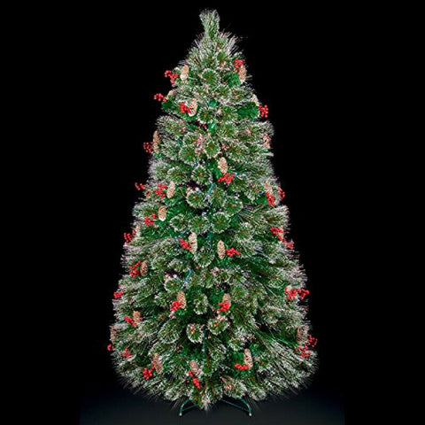 5ft / 1.5m Fibre Optic Snow Tipped Bottle Brush LED Christmas Tree Berries Cones - Retail ABC - Branded Goods - Discount Prices