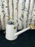 Metal Watering Can 5L Large Vintage Style Whitw With Gold Trim Accent With Fixed CAN