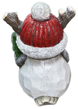 Premier 34 x 32cm Standing Glittered Frosted Owl with Bobble Hat Xmas Ornament Premier