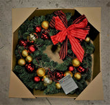 PREMIER  Pre Lit 60cm Red Gold WreathRed/Gold Bow Baubles Christmas Decoration - Retail ABC - Branded Goods - Discount Prices
