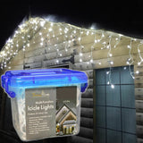 17m (700 LEDs) Outdoor Snowtime ICE WHITE Icicle Lights in Timer / Memory / ECO Snowtime