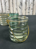 Set of 4 Home Decor Vintage Glass Green Clear Tea Light Holders Display Gift Set Home Decor