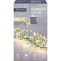 5.4m Warm White LEDs Green Garland Wire Light Christmas Decoration with Timer Premier