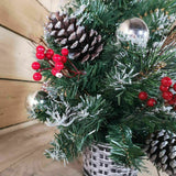 Christmas Indoor Silver Tipped PVC Tree Cones Berries Pot 60cm 2ft Tall Xmas - Retail ABC - Branded Goods - Discount Prices