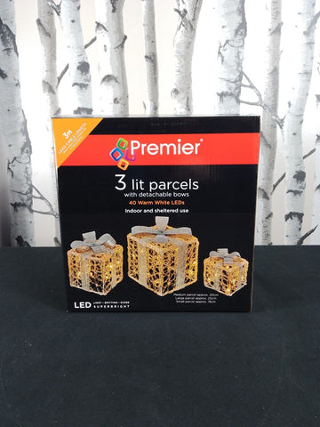 Premier 3pc S-Acr Clear-Silver Parcels, LED Lit Super Bright Indoor & Sheltered Premier