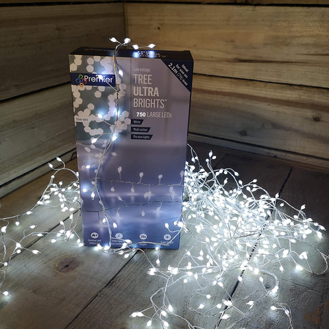 Christmas Multi Action UltraBrights 750 LED Timer White (Silver Pin Wire) Lights Premier