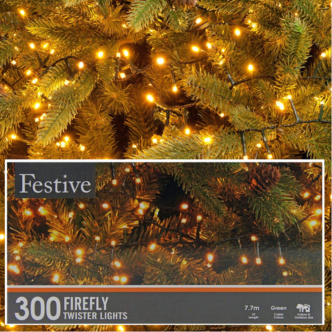Festive Firefly Twister Lights Indoor Outdoor 5m Flash Function 300 Vintage LEDs Festive