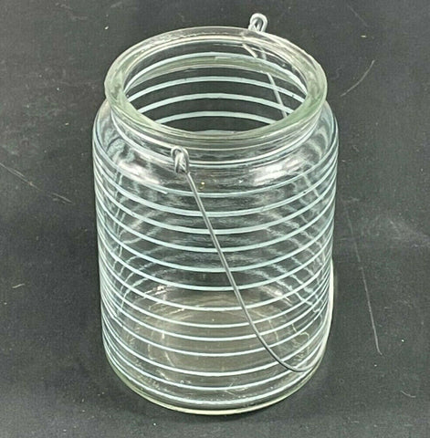 2 x 14 cm White Stripe Candle Holder With Steel Handler Dimensions H14 x Dia10cm Dimensions