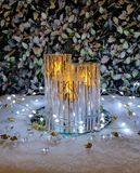 3PC Premier Flickering Glass candle set Woodland Design Silver Premier