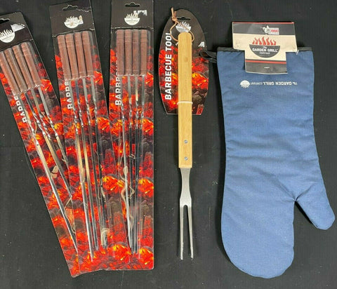 The Garden Grill Company BBQ Tool 3 Sets of 4 Skewers Barbecue Gloves & Fork Set The garden grill company