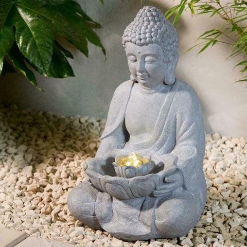 (SLIGHT DAMAGE SEE PICS) Oriental Buddha Outdoor Garden Patio Water Feature LED - Retail ABC - Branded Goods - Discount Prices