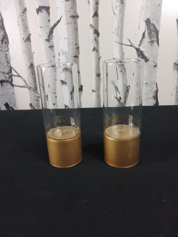 Gold Base Clear Glass Round Candle Holder 2 Pieces Unbranded