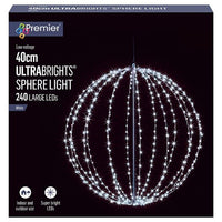 240 LED LARGE LIGHT UP CHRISTMAS HANGING SPHERE XMAS DECORATION 40CM CC Premier