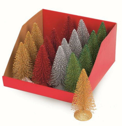 12 Pack of 15cm Mini Xmas Tree Glitter Red Gold Silver Green Table Decorations Premier