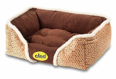 CLEO BEIGE CHECK EXTRA THICK/SOFT PET BED DOG/PUPPY/CAT SMALL 47cm x 37cm x 17cm