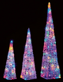 Set of 3 Lit Soft Acrylic Pyramid Trees Multi-Coloured LEDs Flexi Soft Xmas Tree Homebase