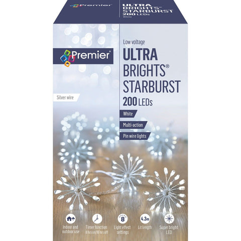 Premier Ultrabrights Starburst 200 Pinwire LEDs White Premier