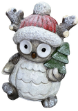 Premier 34 x 32cm Standing Glittered Frosted Owl with Bobble Hat Xmas Ornament Premier